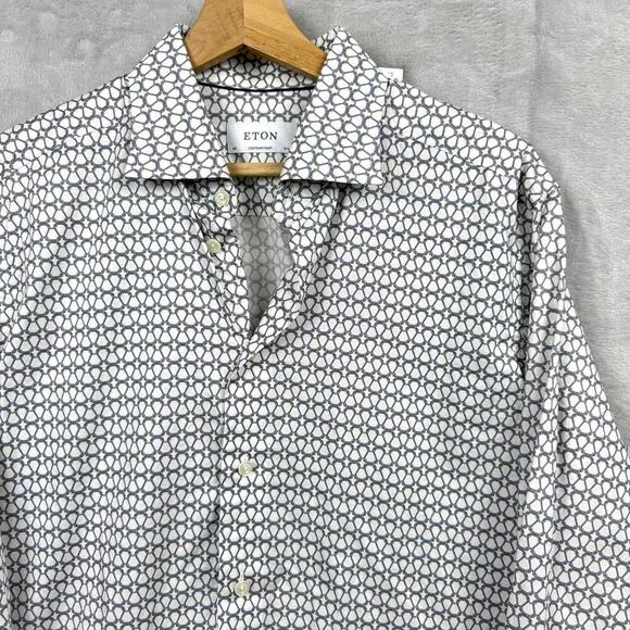 Eton Contemporary Fit Geometric Chain Print Shirt Men Size 40 15¾ Fine Cotton - Picture 4 of 12